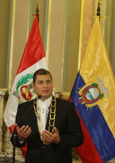 Palabras del Presidente ecuatoriano, Rafael Correa, tras ser condecorado con el Gran Collar de la Orden del Sol del Perú en Palacio de Gobierno. Foto: