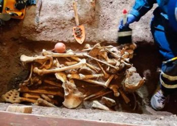 Arqueólogos descubren osamentas humanas de bebés y adultos en base de templo de Belén, en Cusco (Foto: Percy Hurtado).