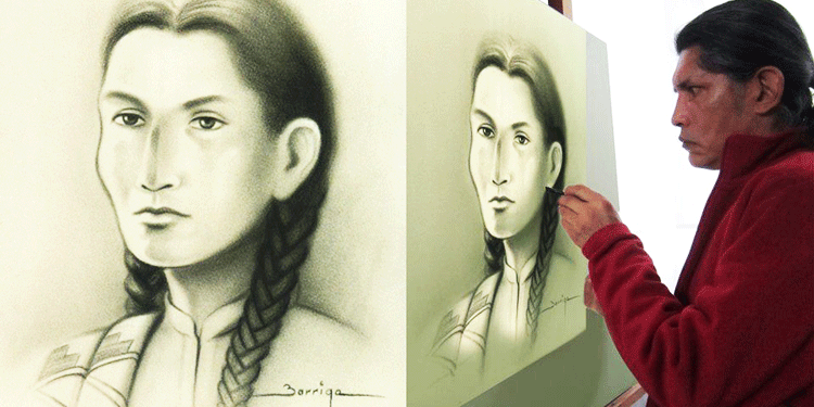 José Luis Barriga dibujando el rostro sublime de Rita Puma Justo.